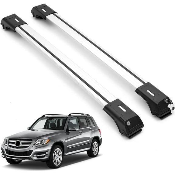 ERKUL Roof Rack Cross Bars for Mercedes Benz GLK Class 2009-2015 | Aluminum Crossbars with Anti Theft Lock for Rooftop | Compatible with Raised Rails - Silver