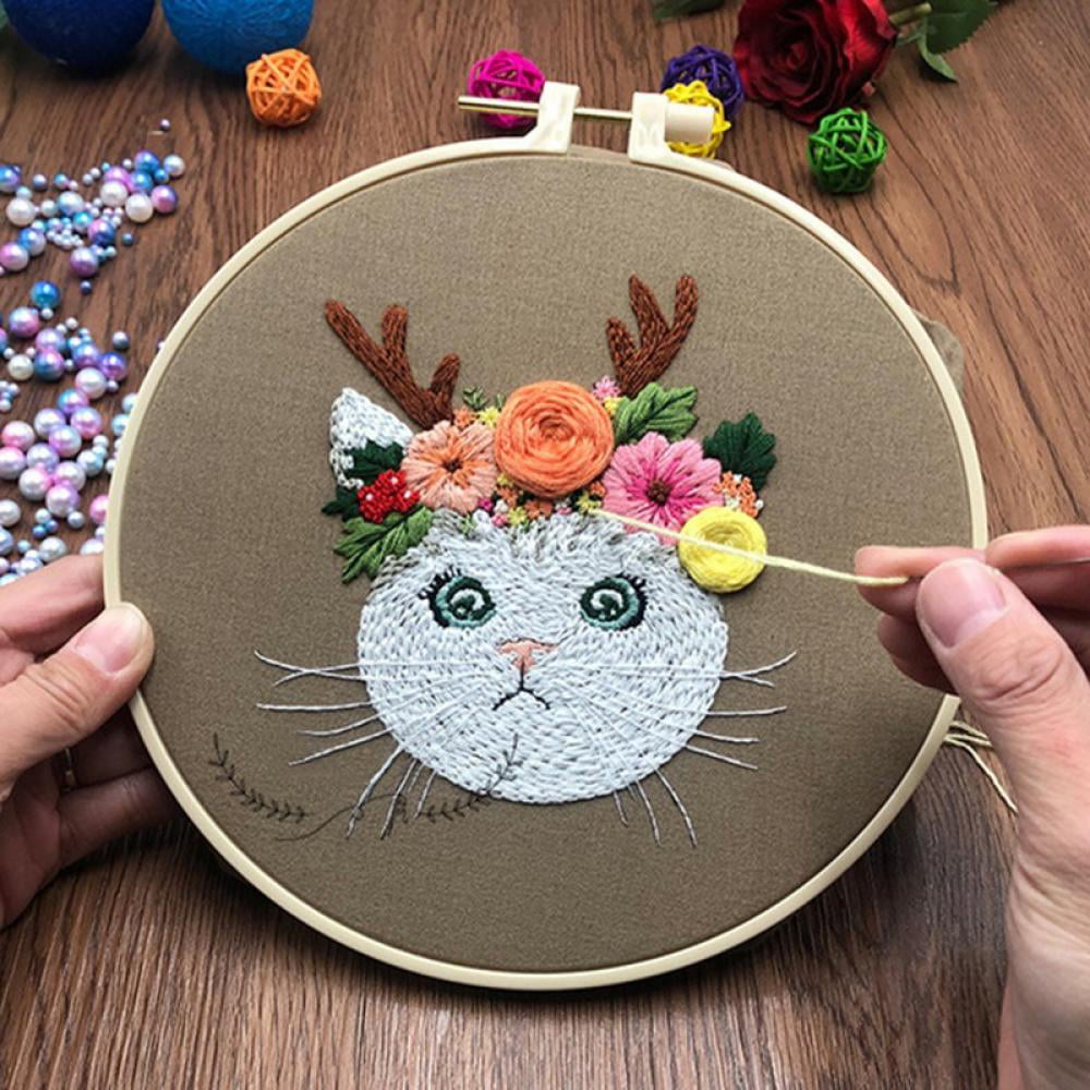 modern hand embroidery mother's day gift Cat embroidery kit beginner kit full kit cat cross stitch embroidery kit materials included