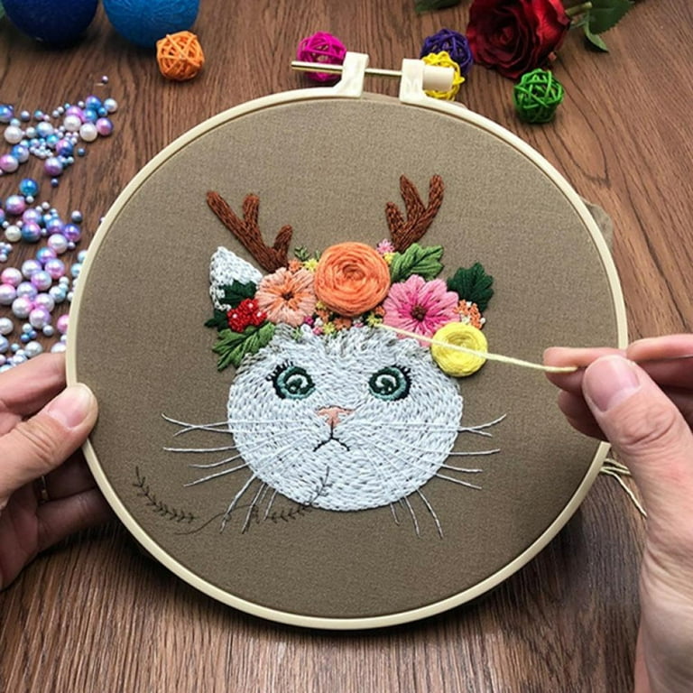 Animals Embroidery Kit Craft Sewing Stitching Kit Cat Embroidery