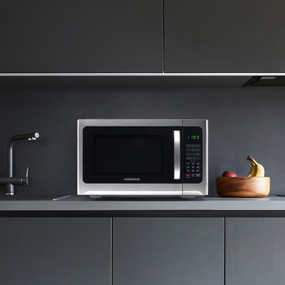 Farberware 1.2 cu ft Microwave Oven, 1000W Compact Microwave Oven with LED Display, Stainless Grill