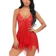 thumbnail image 1 of Conjunto de lencería de encaje floral con cuello en V para mujer con tapeta abierta Sexy Micro Sheer Adepaton FLD-2236, 1 of 5