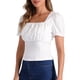 thumbnail image 4 of Camisetas casuales de verano para mujer con cuello cuadrado y volantes de manga corta XL blancas, 4 of 5