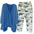 thumbnail image 2 of DDAPJ pyju Womens Casual 2 Piece Outfits 2023 Fall Fashion,Solid Color Lounge Sets Long Sleeve V Neck Gauze Tops and Camouflage Straight Pants Matching Set Loose Comfy Homewear, 2 of 5