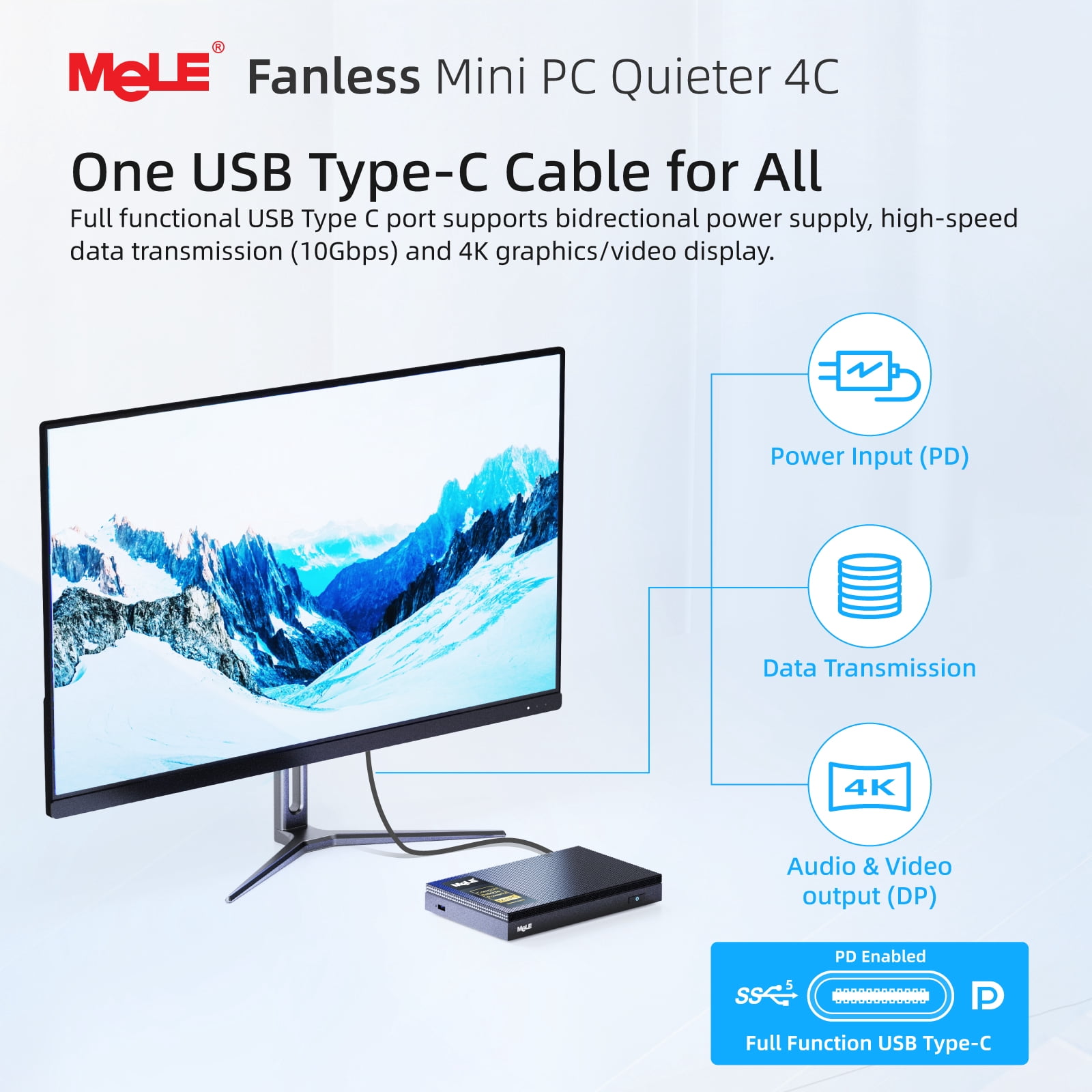 MeLE Intel N100 Compact Mini PC, Quieter4C, 16GB, 512GB, USB-C