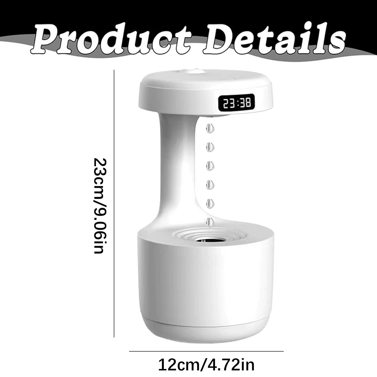 Antigravity Humidifier,Rain Humidifier Bedroom Anti Gravity Humidifiers with Clock Water Drop Backflow Aroma Diffuser Large Capacity Office Bedroom Mute Heavy Fog Household Sprayer(White/600ml)