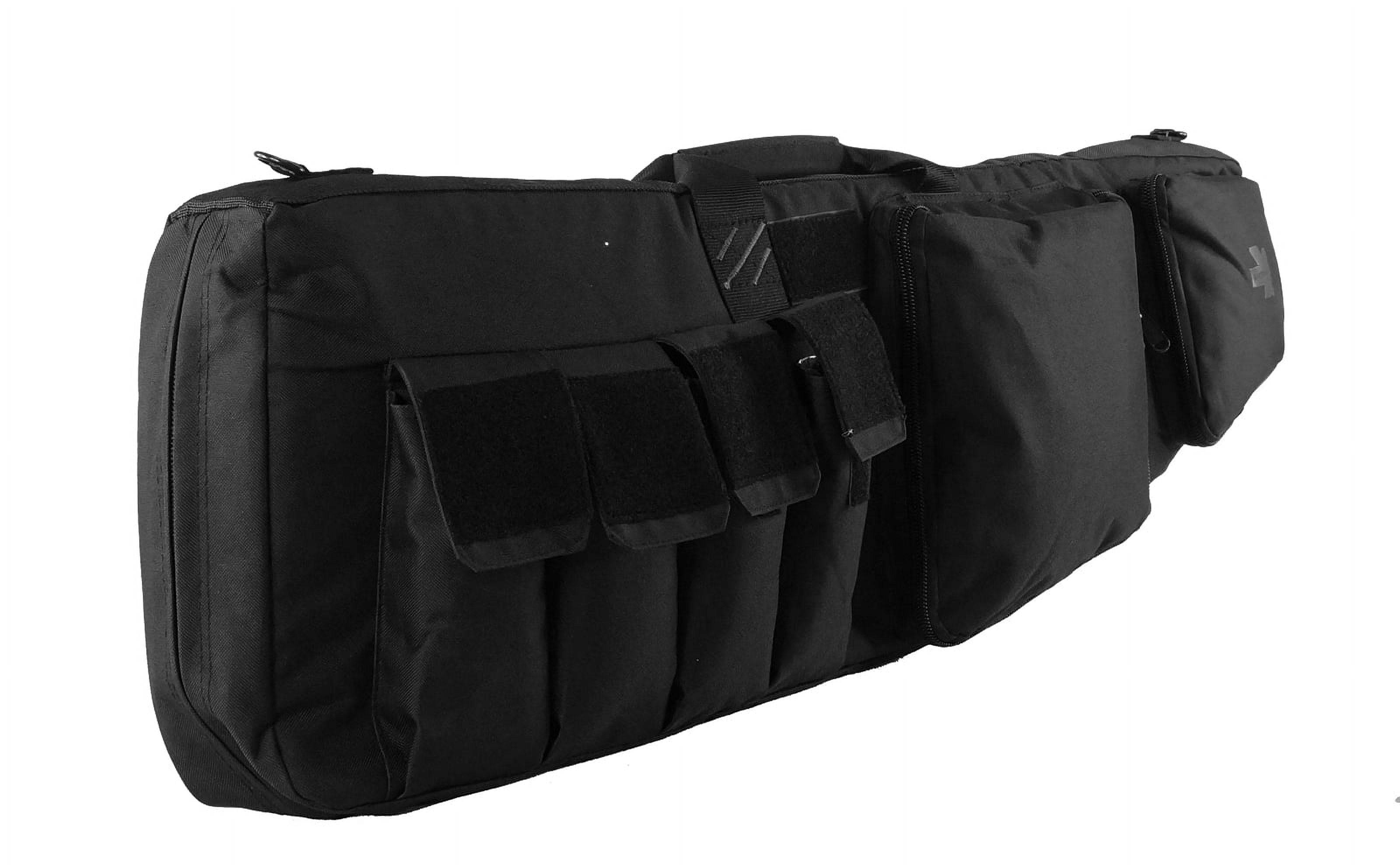 Heavy Duty Double Rifle Storage Case Lockable Gun Soft Sided Carrier Bag Dual Padded Shoulder Straps 4 Large Pouches Front Pockets Black