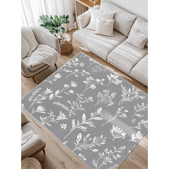 Gray Sage Leaves Area Rug for Bedroom 4x6 Ft Boho Floral Leaf Super Soft fuzzy Throw Rug Non-Slip Fluffy Plush Indoor Floor Carpet for Living Room Nursery Home Decor