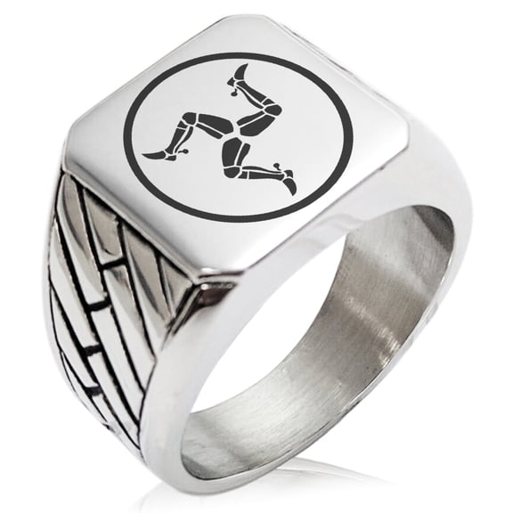 Tioneer Stainless Steel Celtic Triskelion Three Legged Isle of Man Geometric Pattern Biker Style Polished Ring