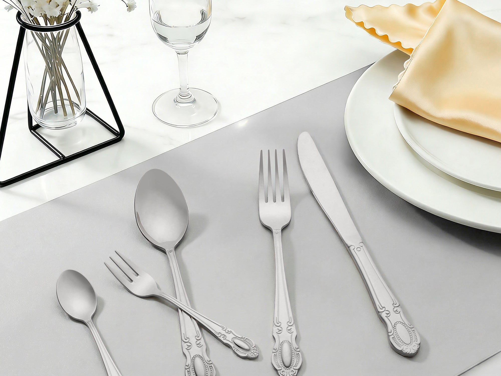 Unique Bargains Mirror Polished Stainless Steel Flatware Set for Kitchen Silver 20pcs