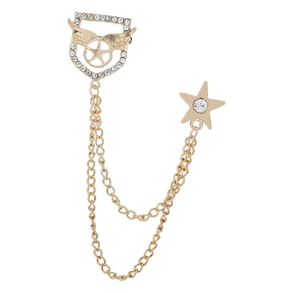Men Brooch Suit Pin Metal Tie Clips Hat Scarf Tie Pins Chain Tassel with Rhinestone Exquisite Accessory Handmade Aureate
