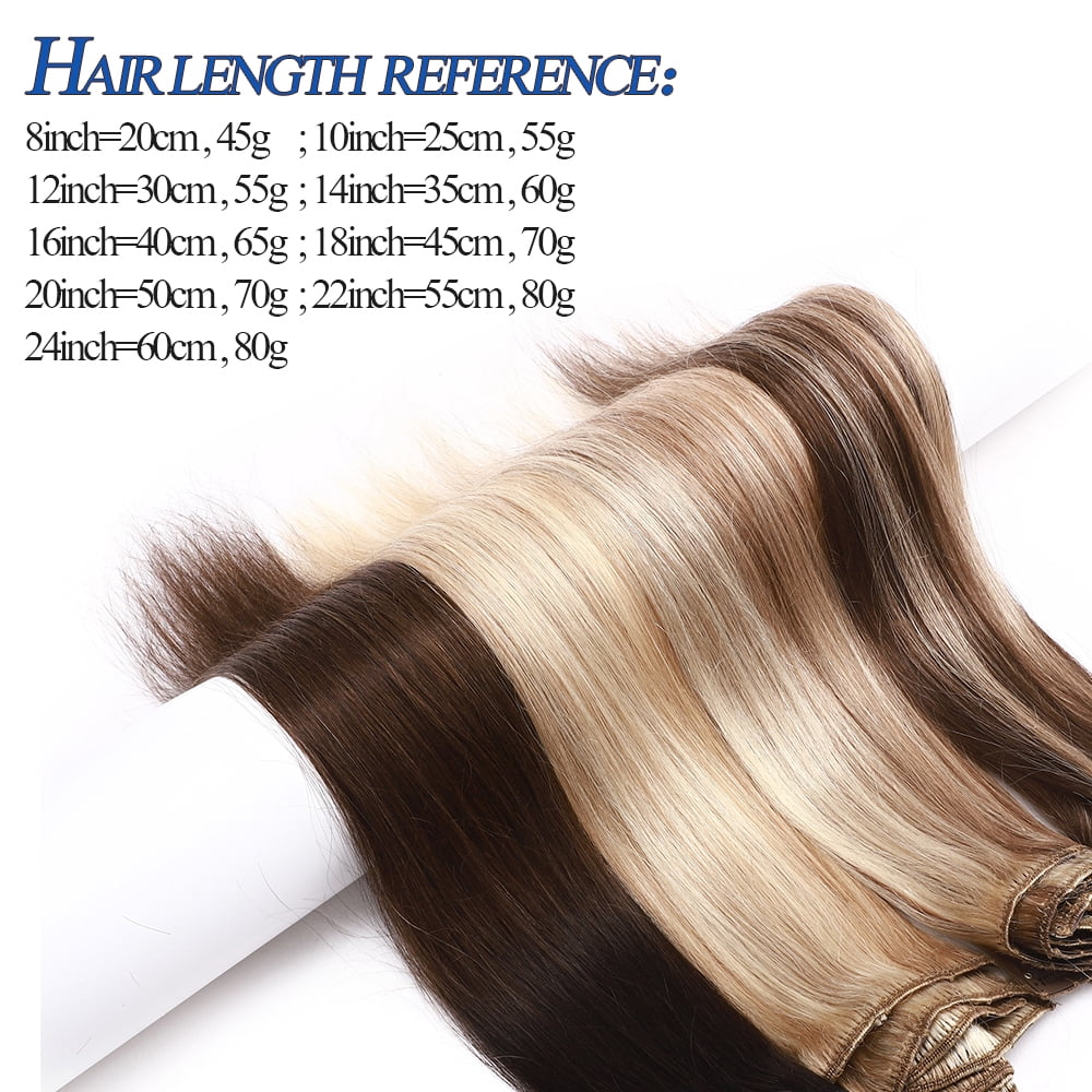 SEGO Human Hair Clip In 100% Remy Human Hair Extensions 8PCS 18 Clips Virgin Human Hair Natural Smooth Full Head