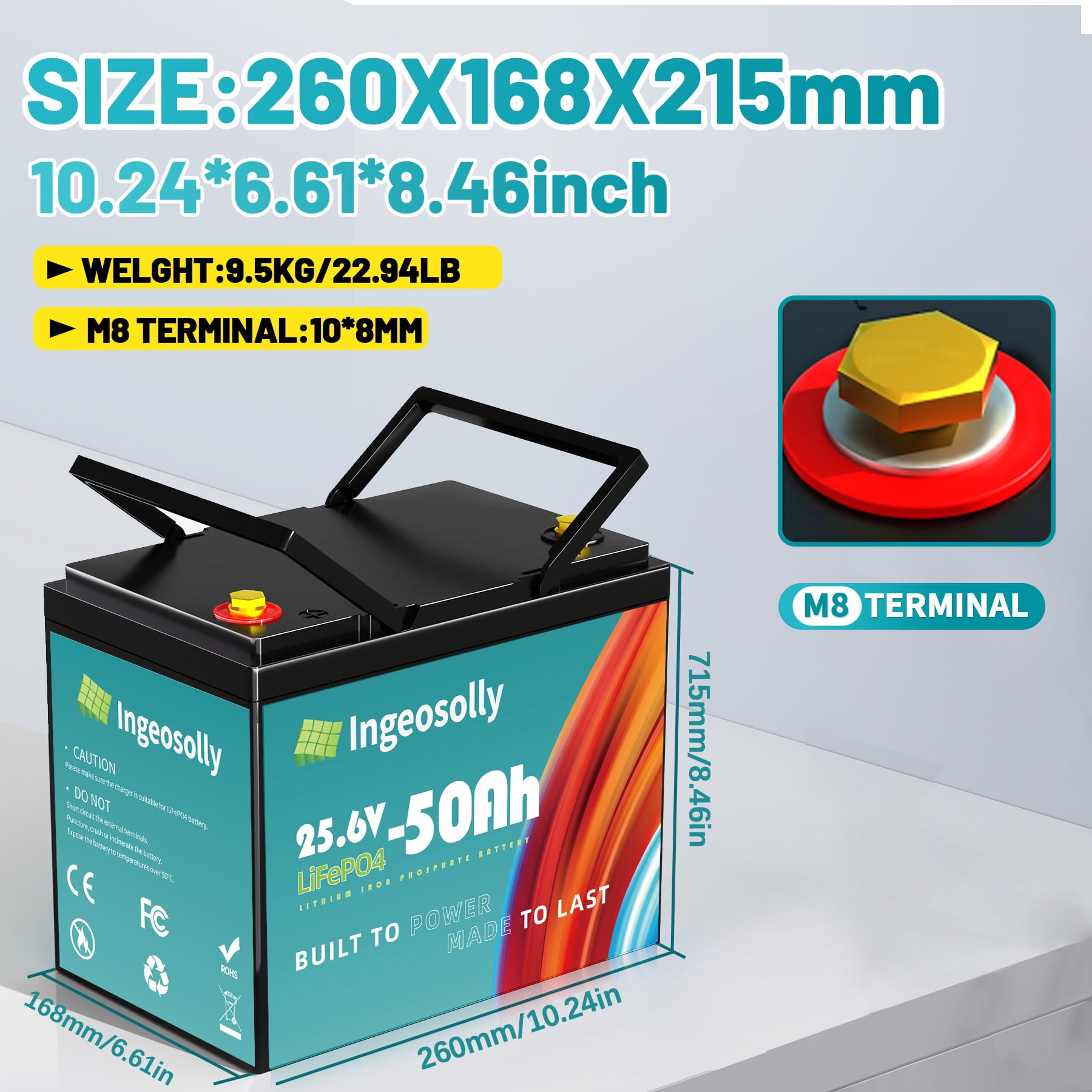 24V 50Ah LiFePO4 Lithium Battery,Ingeosolly BMS for RV,Solar,Trolling Motor,Camping,Backup Power,Marine