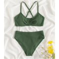 thumbnail image 2 of Big Girls Split Two Pieces Swimsuit Solid Color Thread Bikini Summer Sports Swimsuit Suit Adjustable Shoulder Cross Straps Green 7, 2 of 7