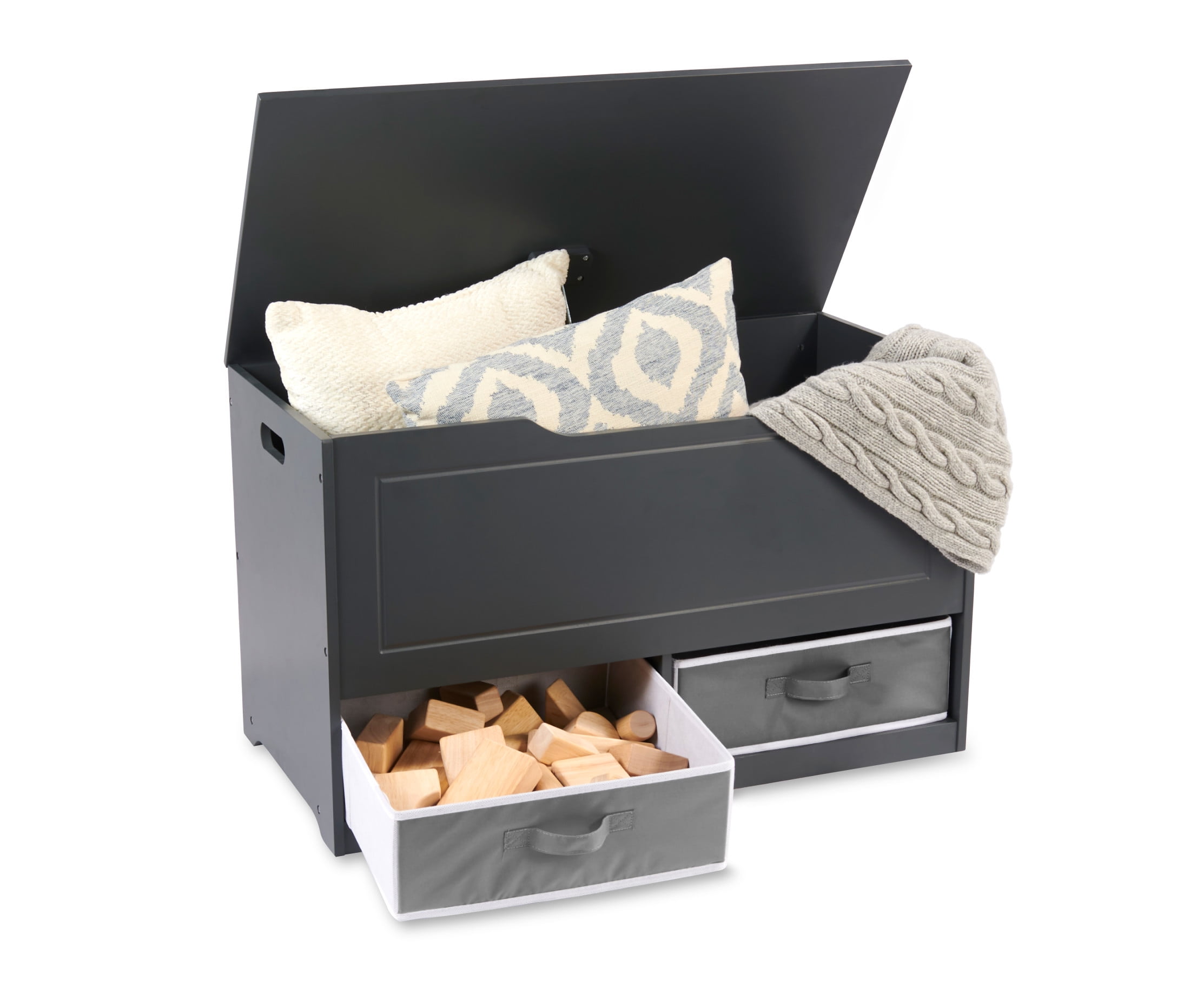 Badger Basket Children's Wooden Up & Down Toy Box and Storage Bench 3.8 Cu ft. - Charcoal