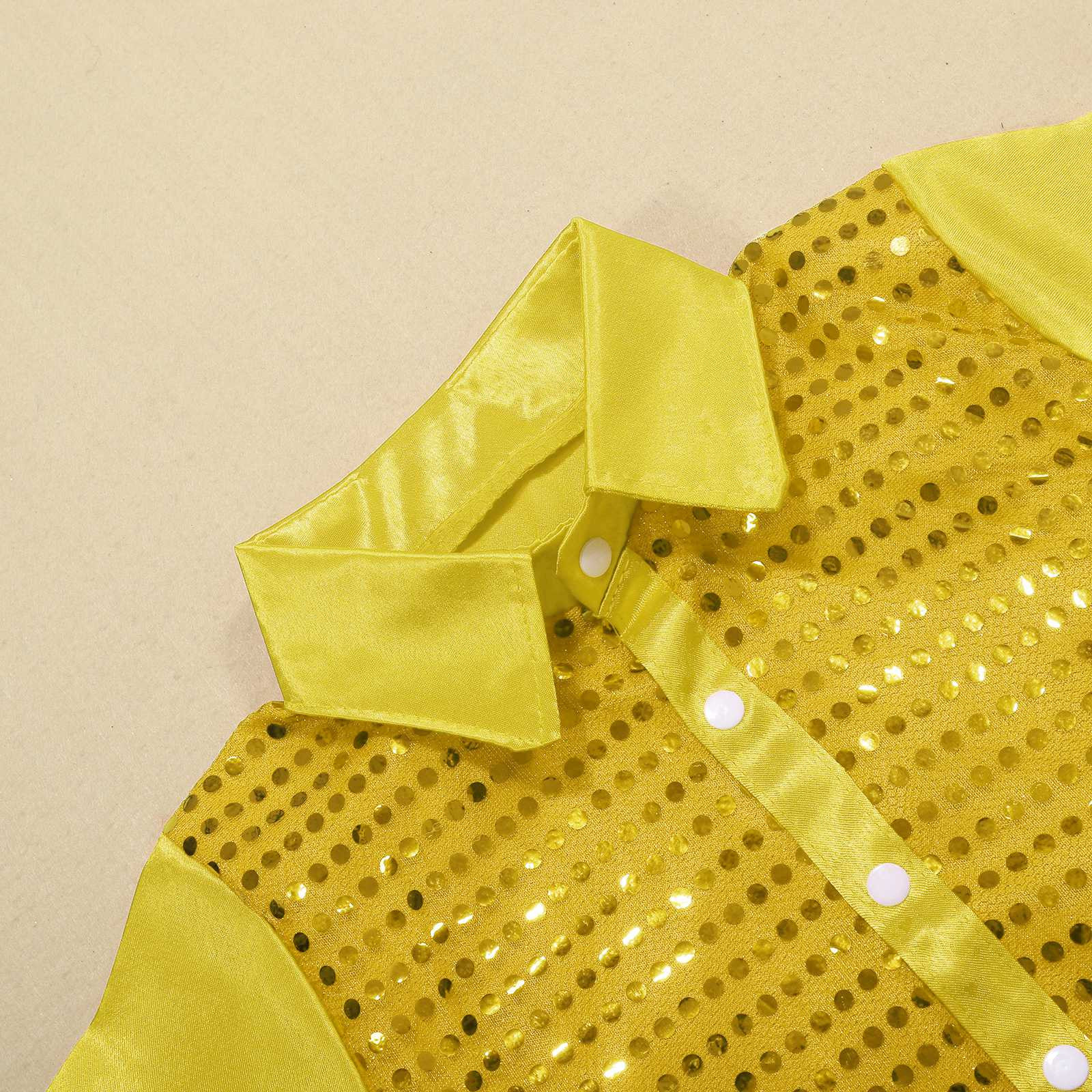 Haut à Paillettes Pour Danse - Chemise Boutonnée Manches Longues Garçon Noir