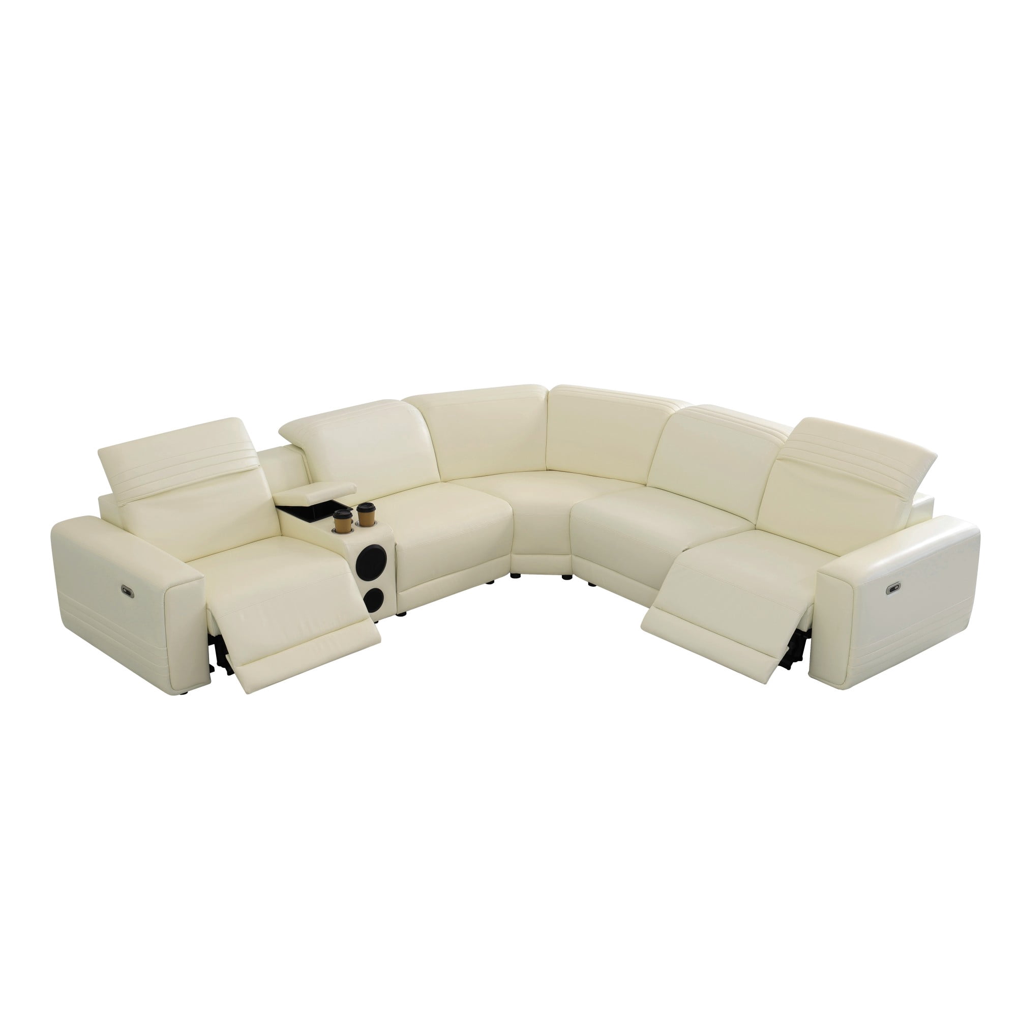 Gewnee Luxury Oversized Reclining Corner Sectional Couch, Power Recliner, Air Leather, Bluetooth Speakers, USB & Type‑C Charging, Cup Holders, Storage, for Living Room Home Theater, Off-White