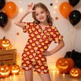 thumbnail image 2 of CAUYDY Girls Halloween Silk Pajama Set Print Short Sleeve Button Up Shirt and Shorts Holiday 2 Pcs Sets,8-9 Y, 2 of 5