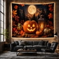 thumbnail image 6 of Glowing Jack-O-Lantern with Pumpkins and Gourds on a Wooden Surface, Cozy Rustic for Autumn Enthusiasts, Still Life Art Decor, Halloween Gift, Tapestry Wall Hanging for Living Room and Bedroom, 6 of 7