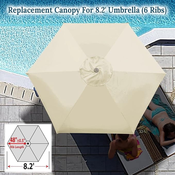 SOLAXO 8.2ft 6 Ribs Umbrella Canopy Cover Only Patio Umbrella Replacement Top