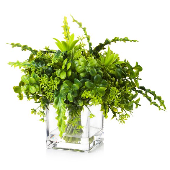 Enova Home Artificial Mixed Greenery Foliage Plant in Clear Glass Vase