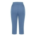 thumbnail image 4 of Mohiass V Crossover Capris for Women Dressy Casual Stretch Lightweight Capri Elastic High Waist Lounge Pants 2025 Summer Blue L, 4 of 6
