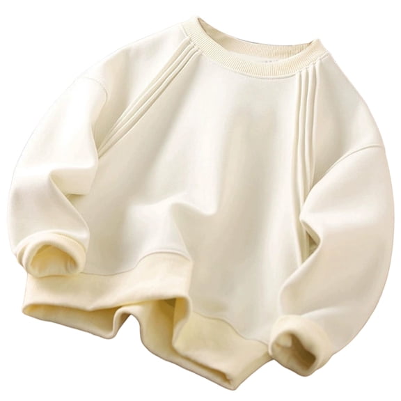 SUXIAN Boys Solid Color Long Sleeve Crewneck Sweatshirt Korean Style Loose Fit Casual Pullover Hoodie for Kids Youth Children Outerwear with Crewneck Sweatshirt Beige 15-16 Years