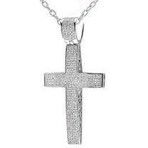 Dazzlingrock Collection 3.00 Carat (ctw) White Diamond Mens Religious Cross Pendant Necklace, Sterling Silver