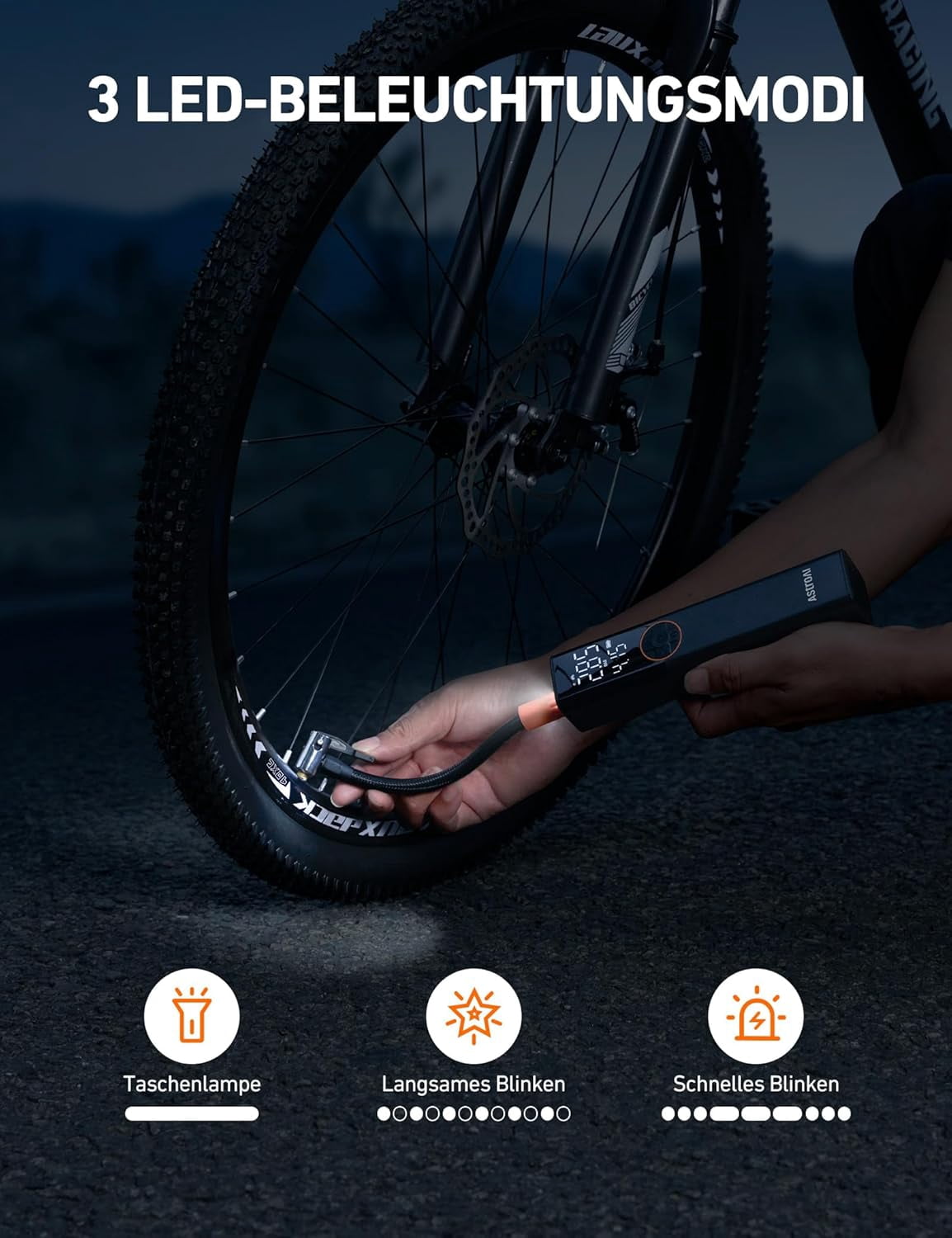 AstroAI Bicycle Pump Electric Air Pump, 150 PSI Mini Portable Battery Bicycle Pump All Valves, High Voltage Motor Specially for Bicycle, Rechargeable for City Bike, Road Bike, Mountain Bike, E-Bike