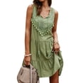 thumbnail image 4 of Women Crochet Splicing Fringed Pleated Sleeveless Mini Dress, 4 of 7