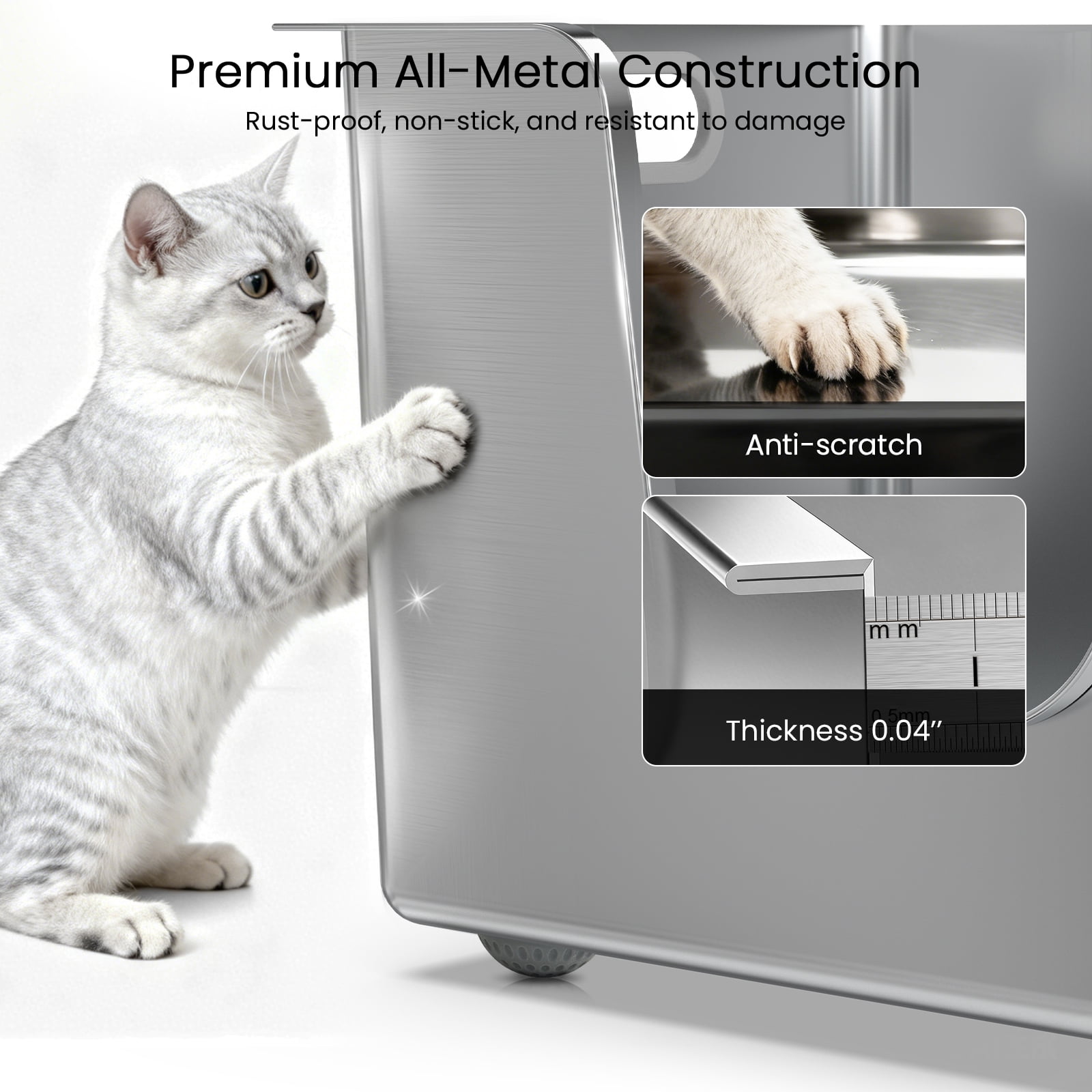 Ptlom Extra Large Stainless Steel Litter Box with 13.7'' High Sides Leak Proof