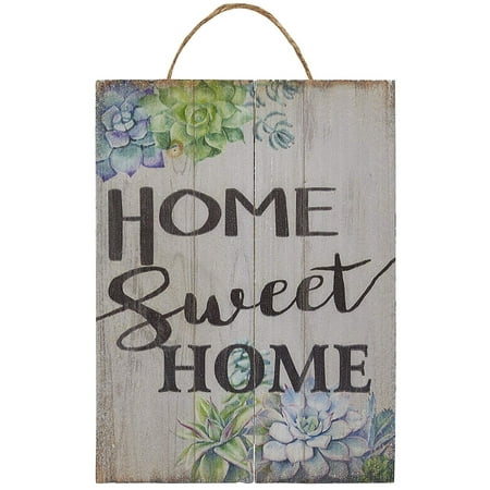 Juvale Home Sweet Home Wall Ornament, Wooden Hanging Decoration Flower Design, Natural Decor Living Room, Hallway Front Yard, 8 x 5.9 x 0.9