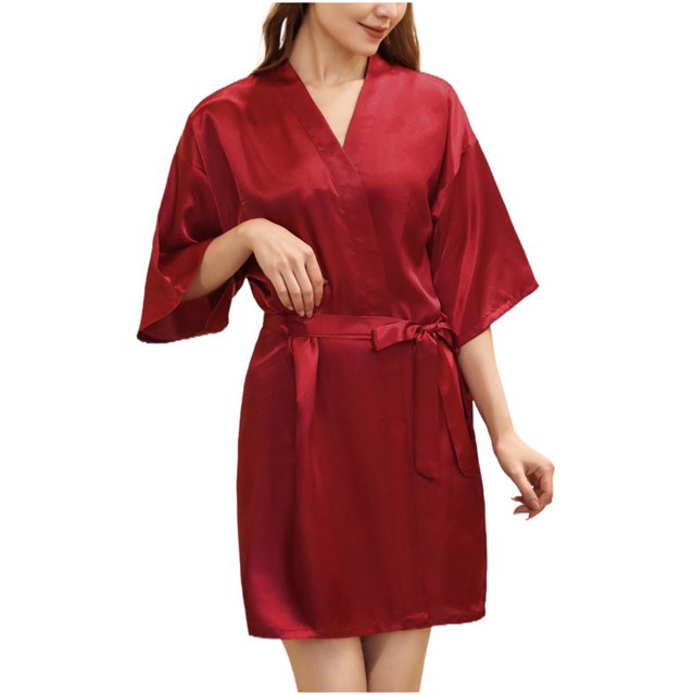 Tqcoqu Femmes Hot Fix Décontracté Couleur Unie Soie Simulée Vêtements de Maison Peignoirs