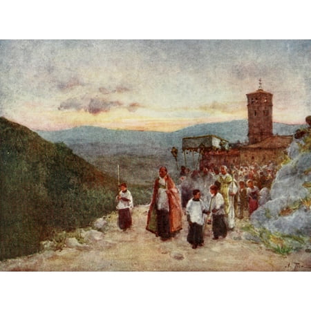 Rome 1905 Procession With The Host At Subiaco Stretched Canvas