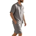 thumbnail image 4 of BinBiL Men's 2 Piece Vertical Striped Textured Outfits Summer Casual Button Down Shirts and Shorts Matching Sets Gray XXXL(XXXL), 4 of 9