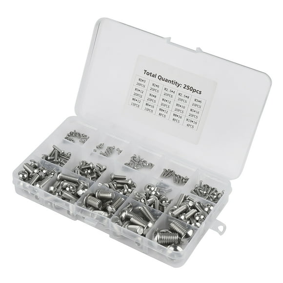 Qiilu 250pcs M2/ M2.5/ M3 /M4/ M5/ M6/ M8/ M10 Machine Screws Set for Laptop/Keyboard/Phone/PC,Screw, Machine Screws