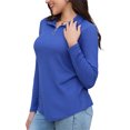 thumbnail image 5 of Uvplove Womens Tops Dressy Casual Fall Long Sleeve V Neck Shirts Waffle Zipper Collar Polo Shirts Blouses Victoria Blue-L, 5 of 7