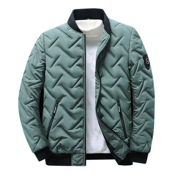 KAUOD Men’s Quilted Down Jacket Autumn Winter Coat Lightweight Business Causal Shirt Jacket Stand Collar Light Warm Cotton Coats