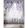 thumbnail image 2 of Purple Sheer Curtains 96 Inch Length 2 Panels Set - Light Filtering Window Treatments, Eucalyptus Leaves Rod Pocket Semi Curtains for Living Room/Bedroom/Kitchen Décor, 104"W x 96"L, 2 of 7