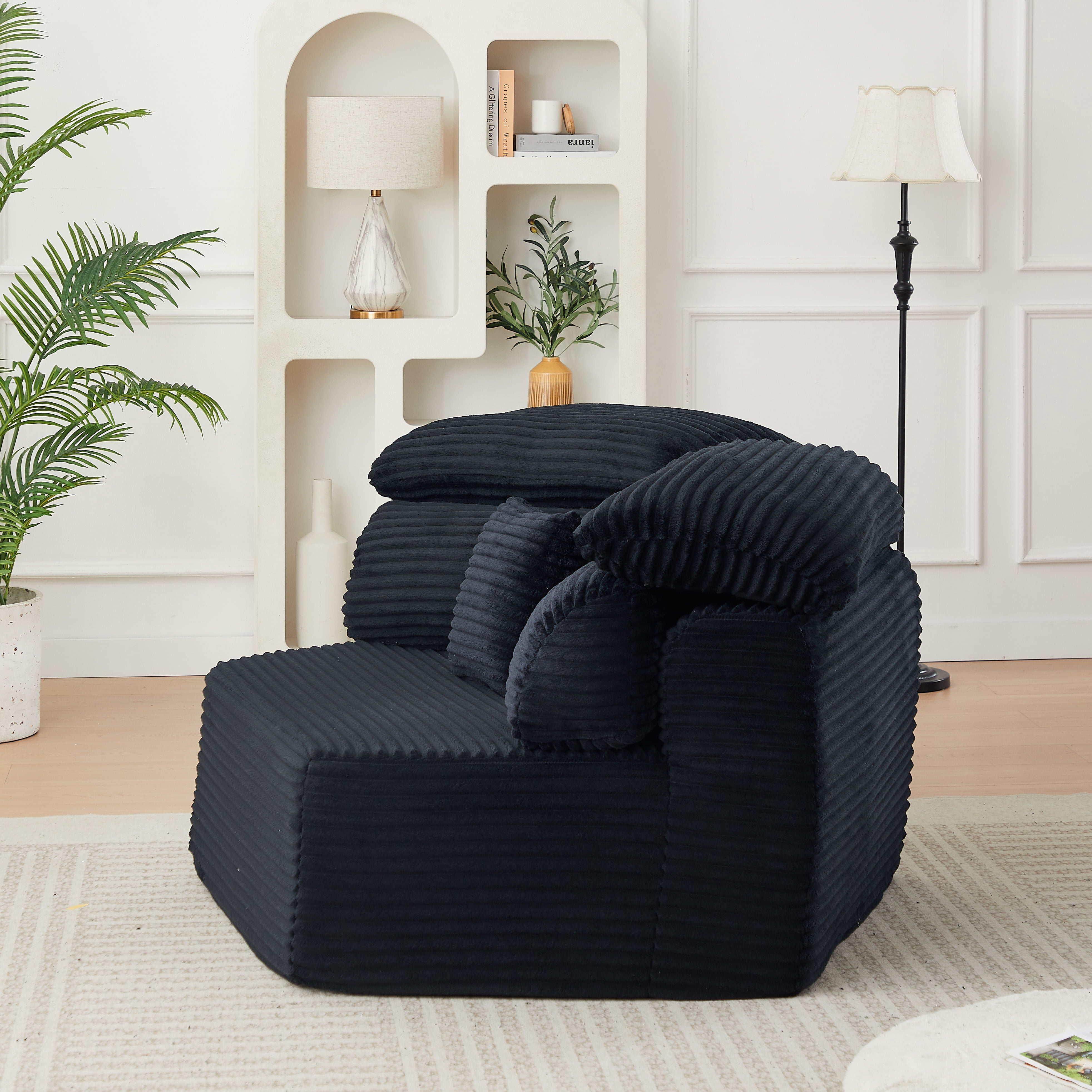 Leumius 53" Single Sofa,Oversized Modular Sofa Lounge Chair with Stylish Envelop Sesign Pillow,Pentagonal Sofa Boneless Couch for Living Room,Black Corduroy