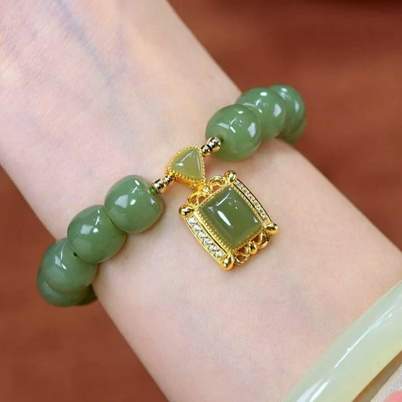 HOOUN New Retro Imitation Jade Pendant Beaded Bracelet Fashion Women Elegant Jewelry@