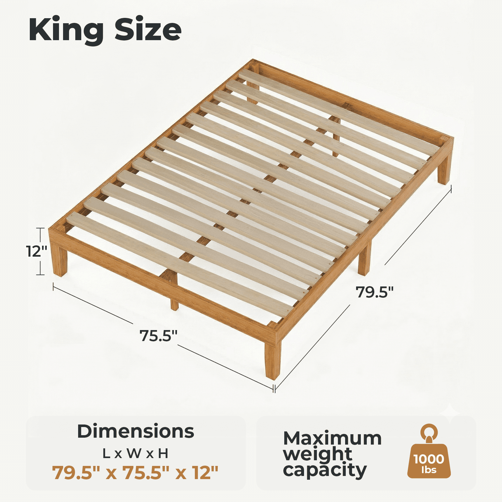 Alvantor Solid Wood Platform Bed Frame, Natural Pine, No Box Spring Needed, Underbed Storage – Twin, Full, Queen, King