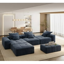 Modern Sparkling Chenille Fabric 6-Piece DIY Sectional Sofa in Blue (184.25"L x 56.69"W x 25.6"H)