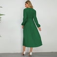 thumbnail image 4 of IROINNID Maxi Dress for Women Fall and Winter New Slim Temperament Dress V-neck Bubble Sleeve Pleated Skirt ,Green, 4 of 5