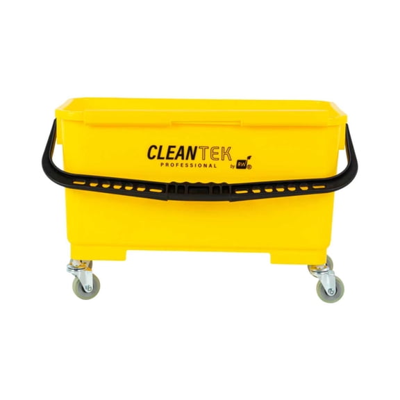 Clean Tek Professional 25 Qt Yellow Bucket - with Wheels, U-Shaped Sieve - 22" x 11 1/2" x 13 1/2" - 1 count box