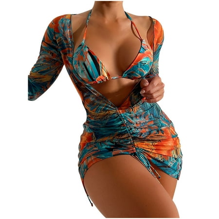

VKEKIEO Two-Piece Sets Swimsuit Sport Bra Style Padded Orange M