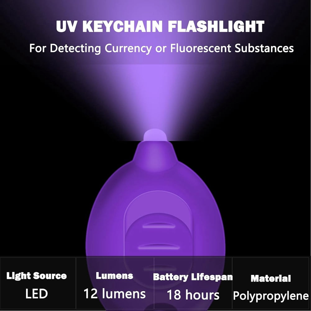 48pcs Mini UV Keychain Flashlight,Portable Black Light,12 Lumen Flashlight, Small Keychain Flashlight,Battery Included