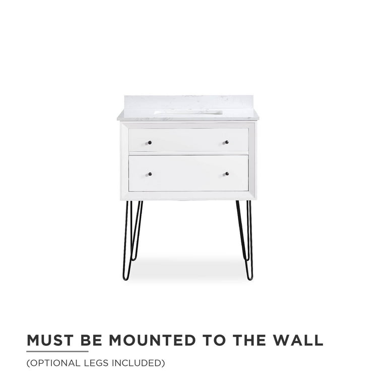 DHP Tribecca 30 Inch Floating Wall Mounted Bathroom Vanity with Sink, White  