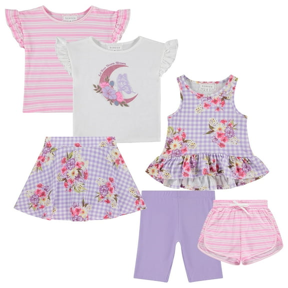 BTween Girls Ruffle Sleeve Tees, Tank Top, Skirt & Biker Shorts (Girl's), 6-Piece Set, Sizes 10-12