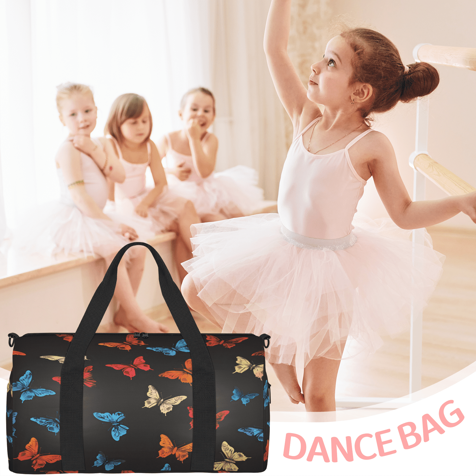 Herdesigns Butterflys Travel Duffle Bag Sports Yoga Weekender Overnight Carry on Workout Bags Lightweight Waterproof Gym Tote Bag for Women