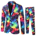 thumbnail image 2 of Xuniizn Men Suits 2 Piece Set, Plus Size Print Shawl Lapel One Button Cocktail Party Prom Festival Outfits, Soft Comfortable Casual Trendy Party Prom Blazer Pants Set, 2 of 9